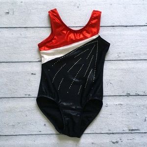 Gilbert's Leotard Collection Red White Black Silver rhinestone Child Large Used
